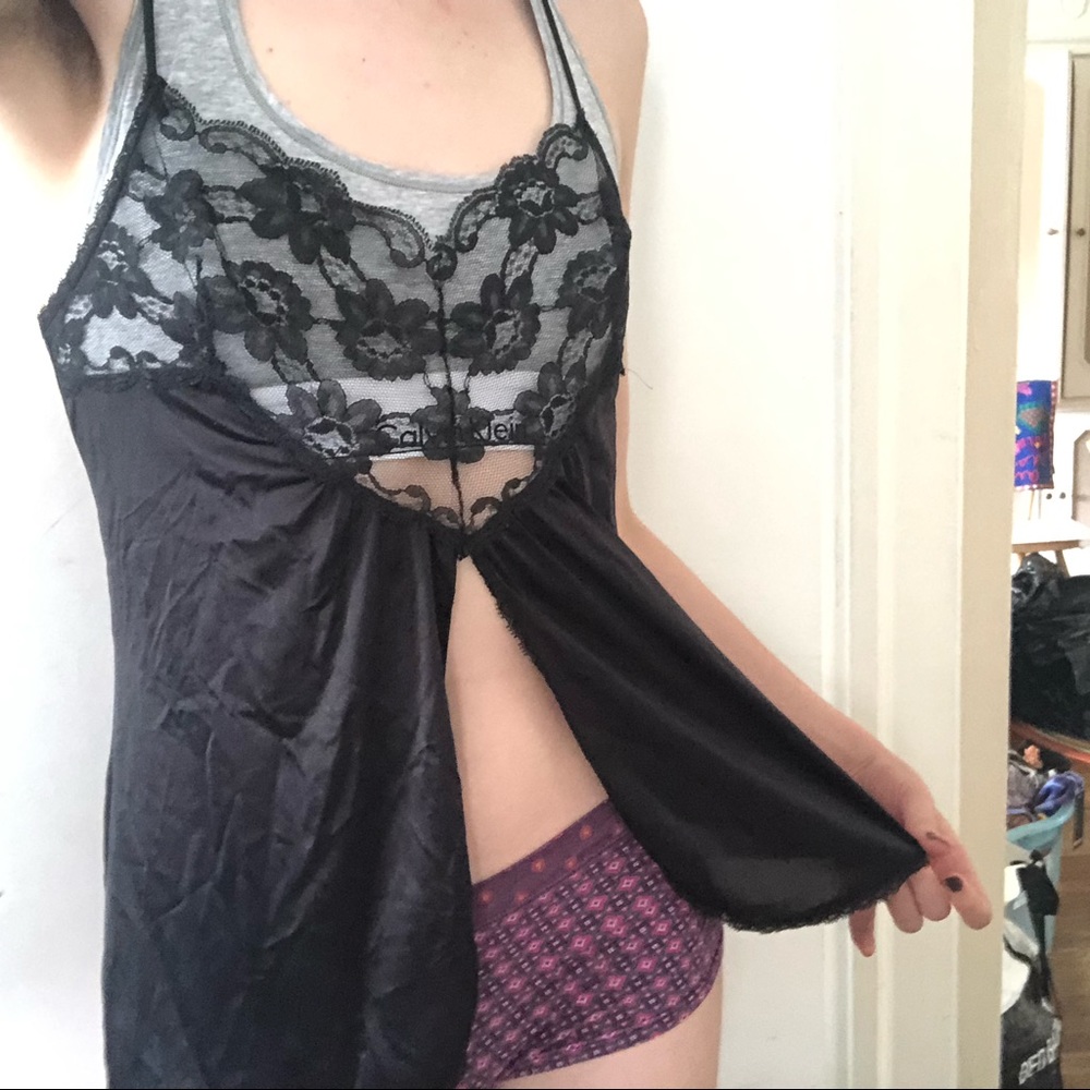 Vintage Sears Black silk and lace lingerie cami